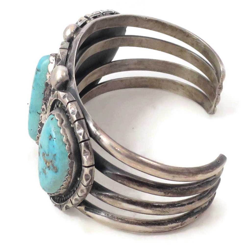 Herman Smith Navajo Sterling and Turquoise Cuff - Picture 4 of 8